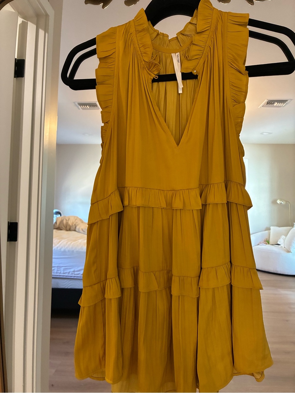 Anthropologie Mustard Yellow Ruffled Tiered Sleeveless Dress